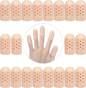 20 Pack Gel Finger Cots with Air Holes - Finger Protection and Healing for Wounds, Finger Cracking, Blisters. Includes Breathable Silicone Finger Caps and Toe Sleeves for Eczema Relief(Nude)