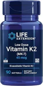 Life Extension Low Dose Vitamin K2 – Supports Arterial Health – Non-GMO, Gluten-Free – 90 Softgels | Non-GMO & Gluten-Free