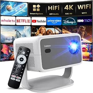 4K Projector [Official Netflix/Auto Focus/360° Rotating Support] Overhead Projector with WiFi and Bluetooth 1080P Native, One-Click Use Netflix/Youtube/PrimeVideo/D+, Smart Home Outdoor Projector