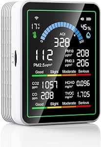 Air Quality Monitor Indoor, 10 in 1 Portable Smartair Quality Tester for CO2 | CO | TVOC | HCHO | Temp | AQI | PM0.3-1 Detection Hum for Home Cars Plants, Pets, Car, Hotel