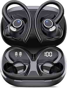 Wireless Earbuds, Bluetooth 5.4 Headphones Sport, Over Ear Buds With ENC Noise Cancelling Mic, 48H, Wireless Earphone With Earhooks, Stereo Deep Bass, IP7 Waterproof ear bud for Workout Running, Black