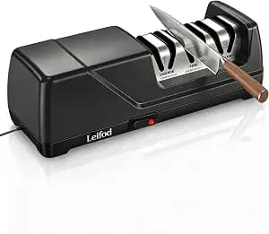 Electric Knife Sharpener, 3-Stage Kitchen Knife Sharpener with 15° Precision Angle Guide,100% Diamond Abrasives, Fast Sharpen Repair Polish Sharpener for Chef Knives Home Kitchen Beginner Use,Black