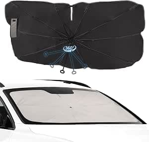 Car Sunshade Interior Windshield Sun Umbrella with Rotating Axis, 145 x 80 cm Anti-UV Gladeshade Screen for Car, for Most Cars, SUVs, Trucks