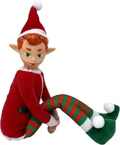 The Original Elf 12" Plush Christmas Elf Doll – Poseable Shelf Sitter with Flexible Dangling Legs – Perfect for Christmas Decorations, Toy Elf for Kids, Mini Elves, and Tree Topper (Boy)