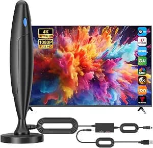 TV Antenna for Smart TV Indoor, Digital Antenna for Local Channels, Support 4k 1080p with Strong Magnetic Base, Long Range Reception with Amplifier Signal Booster for Old/HD TVs