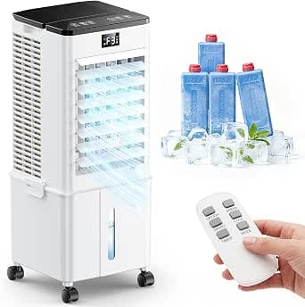 Portable Air Conditioner with Auto Oscillation,Powerful Cooling Portable AC Unit,1-12H Timer, 10L Removable Water Tank,4 Ice Boxes, Remote Control, Touch Display, Air Cooler For Home(White)