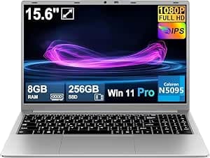 Ruzava Celeron N5095 Laptop 15.6 Inch 2.9 GHz Win11 Pro 8GB 256GB SSD Expansion 1TB 5G WiFi BT4.2 HDMl USB 3.0 Portable with Wireless Mouse and Spanish Keyboard Membrane – Silver-003