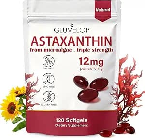 Premium Astaxanthin 12mg Supplements - Natural Microalgae Antioxidant for Skin, Eye & Immune Health - Non-GMO, Triple Strength, 120 Softgels (4 Month Supply)
