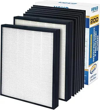 VEVA Premium 2 HEPA Replacement Filters and 6 Activated Carbon Pre Filters for Blueair 200/300 Series Models 201, 203, 205, 215B, 250E, 270E, 303 Air Purifiers - To Stop Smoke, Odor, and Dust