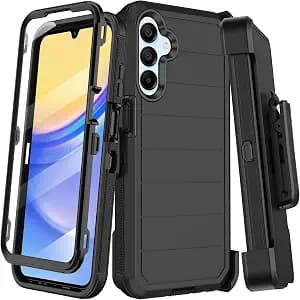 for Samsung Galaxy A15 5G Case with Belt Clip Holster,Built-in Screen Protector,Heavy Duty Shockproof Drop Protection Military Grade Durable Phone Cover with Kickstand (Black)