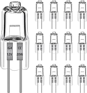 Morotty Pack of 12 G4 Halogen Light Bulbs 20 W 2700 K Warm White 240 lm Halogen Bulb G4 20 W 12 V to 300 C Halogen Dimmable Warm White for Cooker Hoods, Ovens, Microwaves