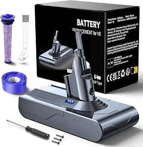 6000 mAh Replacement Battery for Dyson V8 Battery Compatible with Dyson V8 Absolute, Animal, Animal Exclusive, Fluffy, SV10 (215681, 967834-02)