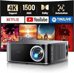 TOPTRO X9 4K Smart Home Projector, 1500 ANSI High Brightness, Compatible with Netflix, 2 * 18W Surroun Dolby Audio, ARC, FHD 1080P HDR10, Auto Focus, Keystone, WiFi 6 Bluetooth Home Cinema Projector