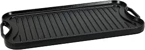 Amazon Basics Pre-Seasoned Cast Iron Reversible Rectangular Grill/Griddle with Even Heat Distribution, Black, 20 x 10.63 x 0.98 inch
