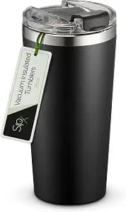 SIPX™ 16 oz Insulated Coffee Tumbler with Leakproof Lid – Stainless Steel, Vacuum Insulated – Keeps Drinks Hot or Cold for Hours – Cupholder Friendly Travel Mug – Black