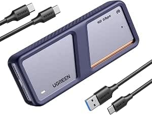 UGREEN 40Gbps M.2 NVMe Enclosure, USB4 NVMe SSD Enclosure with Cooling Fan, Aluminum M.2 to USB Adapter for M B+M Key SSD Size 2280 2260 2242 2230, Compatible with Thunderbolt 4 3 USB4 3.2 3.1