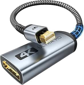 WARRKY 4K Mini DisplayPort to HDMI Adapter, Gold-Plated, Braided, Aluminium Sleeve, Mini DP to HDMI Adapter Converter for Thunderbolt 1/2, MacBook Pro, Macbook Air, iMac, Surface Pro, XPS and More