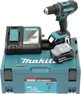 Makita DDF482RFJ Cordless Drill 18 V / 3.0 Ah, 2 Batteries and Charger in MAKPAC Black, Blue