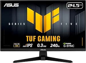 ASUS TUF Gaming Series 5 24.5” 1080P Monitor (VG259QM5A) – Full HD, Fast-IPS, 240Hz, 0.3ms, G-SYNC Compatible, FreeSync Premium, 99% sRGB, DisplayWidget, Gaming AI, 3 yr Warranty