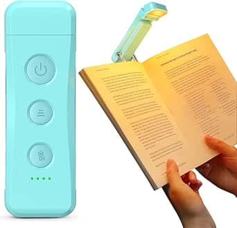 Glocusent Rechargeable Reading Light, Bed Reading Lamp, 3 Warm Colours x 5 Brightness Settings, Compact and Durable, Gift for E-Readers Reading Lamp (Blue-Pro Max)