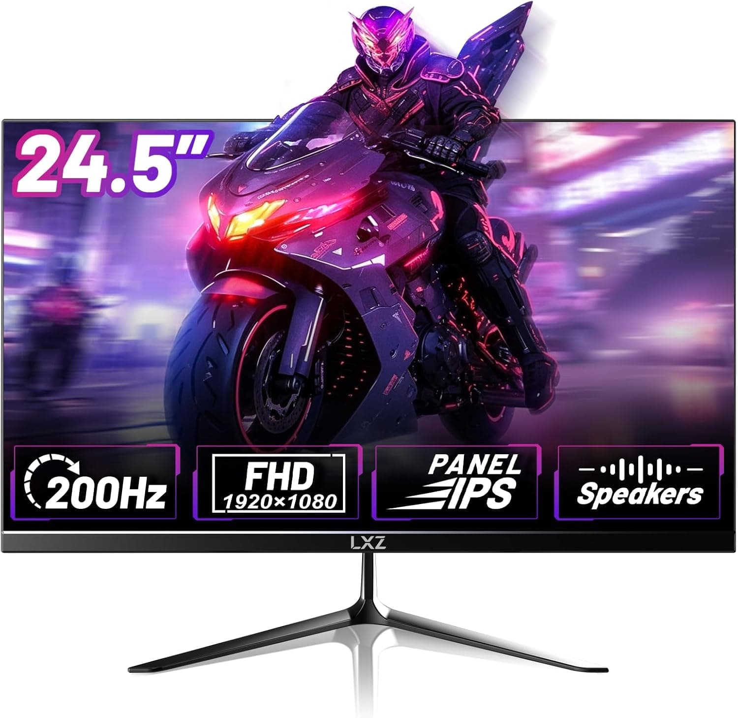 LXZ 24.5 Inch Gaming Monitor 200Hz, FHD 1920 x 1080 PC Screen, IPS Panel 1ms, Integrated Speaker, DP/HDMI, Eye Care, Wall Mount Compatible