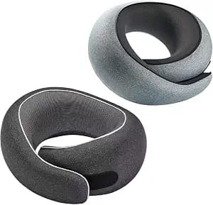 Travel Pillow Black and Gray, Premium Memory Foam Neck Pillow with Ergonomic 360° Support, Travel Essentials for Plane, Car, Train and Home