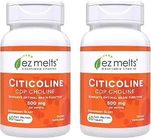 EZ Melts Citicoline - Brain Health & Memory Support Supplement - No Artificial Flavors - Non-GMO & Vegan - Strawberry Blast - 120 Dissolvable Tablets (120 Servings)