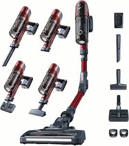 Rowenta X-Pert 6.60 Cordless Handle Vacuum Cleaner, Animal Accessories, LED Display, Flex Joint, 100 W, Removable Battery, All Floor Types, Up to 45 Minutes Runtime, Wall Mount, Red/Grey, RH6471