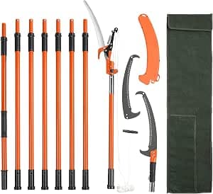VEVOR Manual Pole Saw, 7.3-27 ft Extendable Tree Pruner, Sharp Steel Blade and Scissors High Branches Trimming, Branch Trimmer with Lightweight 8 Fiberglass Handles, for Pruning Palms and Shrubs