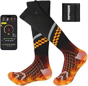Heated Socks for Men Women - ziluetar 2 * 6000mAh Rechargeable Electric Socks with App Control Heating Socks 4 Heating Levels for Outdoor Sports Riding Camping Hiking Fishing Skating