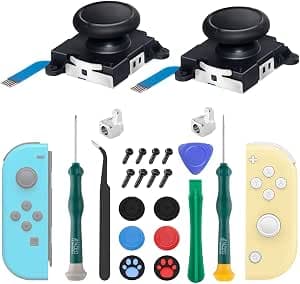 2-Pack Joycon Joystick Replacement Analog Thumb Sticks for Nintendo Switch, Joystick Replacement Parts Repair Kit for Joycon & Switch Lite, Include Metal Buckles, Screwdrivers, Thumb Grips Caps, Pry Tools, Tweezers