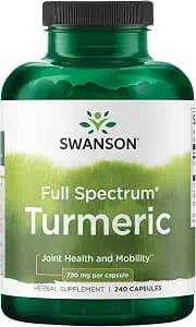 Swanson Full Spectrum Turmeric Curcumin Joint, Liver, and Digestive Support Supplement for Active Adults - Non-GMO, Gluten-Free (240 Vegan Capsules)