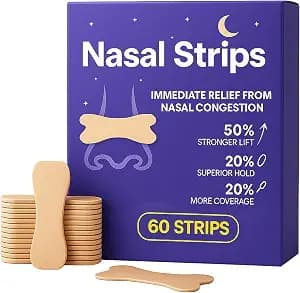 Extra Strength Nasal Strips for Snoring and Nasal Congestion Relief,Drug-Free Breath Better Nose Strips with Strong Adhesive,50% Stronger Lift,Clear Comfortable Design for Sensitive Skin,60 PCS