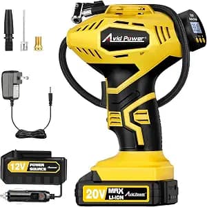 AVID POWER Cordless Tire Inflator Portable Air Compressor, 20V Rechargeable Battery Powered Car Tire Pump w/ 12V DC Adapter, Digital Pressure Gauge, Air Pump for Car, Bike, Motorcycle, Ball