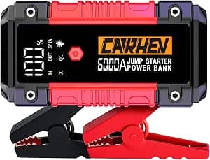 Jump Starter Power Bank for Cars, 6000 A Peak Current Car Jump Starter Power Bank, 12 V Starter Power Bank (up to 10 L Petrol and 10 L Diesel) Portable Battery Booster Jump Starter with LED