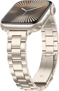 Anlinser Bands Compatible with Apple Watch Band 42mm 41mm 40mm 38mm, Women Slim Stainless Steel Metal Strap for iWatch Series 10 9 8 7 6 5 4 3 2 1 SE (Starlight)