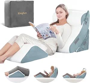 Kingfun 4PCS Orthopedic Bed Wedge Pillow Set for Headboard, Post Surgery Memory Foam Support Pillows for Back, Neck and Leg Pain Relief, Adjustable Triangle Pillow - Acid Reflux, Anti Snoring & GERD