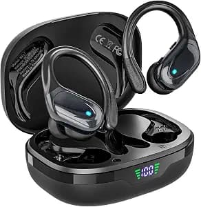 Wireless Earbuds, Sports Bluetooth Headphones, 80Hrs Playtime Ear Buds with LED Power Display, Noise Canceling Headset, IPX7 Waterproof Earphones for Workout/Running (Black)