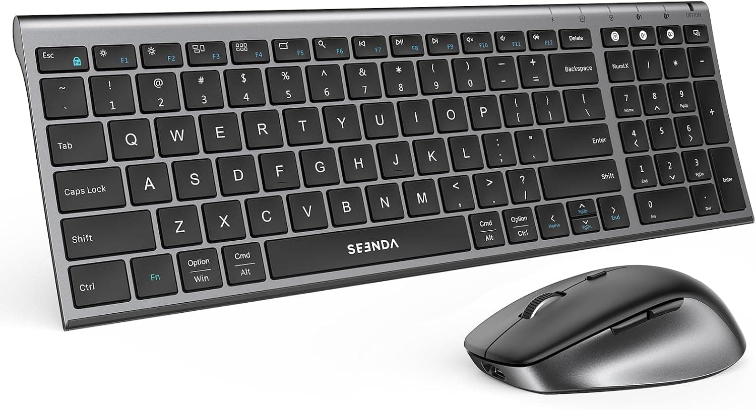 seenda COE401 3-Device Bluetooth Keyboard Mouse Combo, Silent, Black Gray