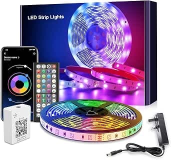 Mexllex LED Strip Lights 5m, RGB Color Changing Led Strip 5m with Remote Control, Music Sync Led Lights for Bedroom Kids Room Ceiling Kitchen Party