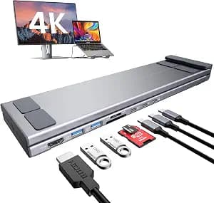Mukiya USB C Laptop Docking Station Stand, Dock Tablet Stand, 8 in 1 USB C Hub with 4K HDMI, 2 USB 3.0, PD 100W, Universal Computer Holder Dock Station for MacBook Pro/Air/Dell/HP/Surface/Lenovo