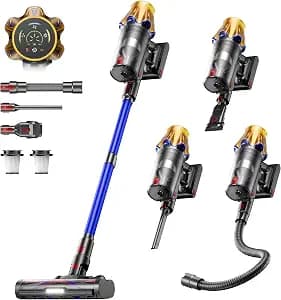 Cordless Vacuum Cleaner, Upgraded 650W 60KPA 70Mins Cordless Stick Vacuum Cleaner with Flexible Hose,Self-Standing,Touch Screen, Anti-tangle Wireless Vacumm Cleaners for Home/Pet Hair/Carpets/Floors