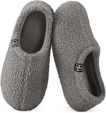 HomeTop Women's Fuzzy Curly Fur Memory Foam Loafer Slippers with Polar Fleece Lining