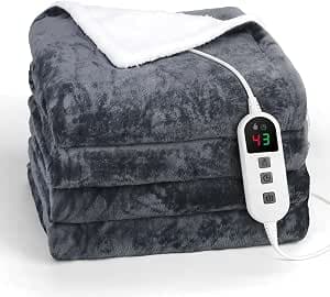 Elytsemoh electric blanket with 10 Heat Levels, Up-to-9-Hours Auto-Off Timer, flannel sherpa 180x130CM, Machine Washable, Overheat Protection, electric throw blanket for sofa Bed Office