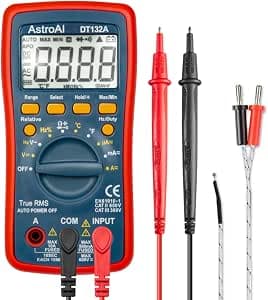 AstroAI Digital Multimeter, Voltmeter Ohmmeter Ammeter with TRMS 4,000 Counts, Manual and Auto Range, Measures Voltage, Current, Resistance, Continuity, Frequency, Diodes, Temperature, Red