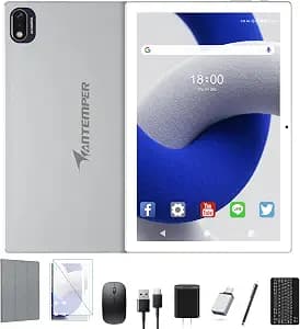 ANTEMPER Latest Android Tablet 10.1 Inch, 5G WiFi Tablets Mit 16GB RAM+128GB ROM(1TB TF),2 in 1 Tablet with Keyboard Mouse Pen-Octa-Core2.0Ghz | 7000mAh | 1080FHD | 13MP Camera | WLAN GPS -Silvery