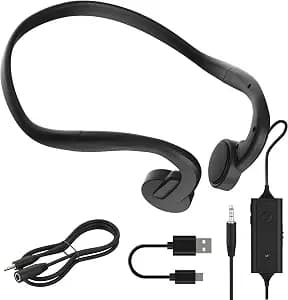 E&P Wired Bone Conduction Headphones with Microphone, 3.5mm AUX Wired Open-Ear Earbuds, Earphones with 7ft Extension Cable, Hands Free, Volume Control, Sweatproof Suitable for Outdoor Activitie
