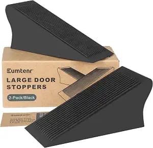 Rubber Door Stoppers for Bottom of Door, Large Solid Heavy Duty Door Stop Wedge, Big Black Strong Tall Doorstopper, Non-Slip Doorstop Wall Protector for Home Office School Commercial, 2 Pack