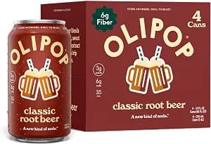 OLIPOP Prebiotic Soda Pop, Classic Root Beer, Prebiotics, Botanicals, Plant Fiber, 12 fl oz (4 Cans)
