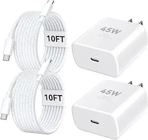 45W USB C Super Fast Charger for iPhone 17 16 15Pro Max, 45 Watt Type C Charger Block with 10FT Nylon Braided Charging Cable for 17 16 Pro Max/17 16 Pro/16 Plus,15 Pro Max/15 Pro/15, Android Phone